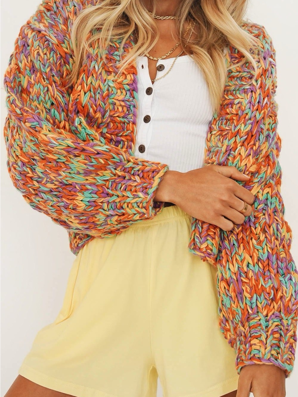36 Points Multicolor Relaxed Chunky Knit Cropped Women's Sweater Size Small